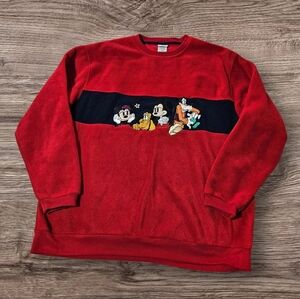 VTG/90S Disney Mickey Mouse & Friends Red Fleece Sweater Goofy Minnie Size XL